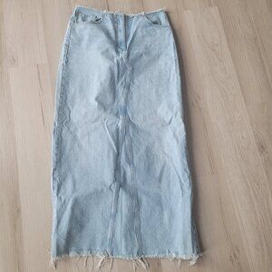 Mango light wash denim maxi skirt